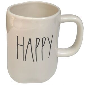 Rae Dunn HAPPY Mug Coffee Tea White Black Large Letters Dimples NWT 2017 OG